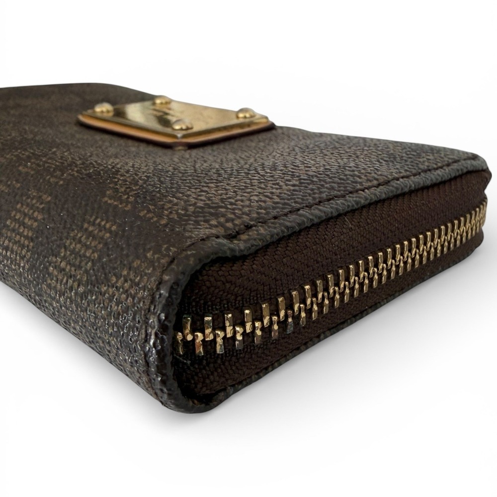 Givey Michael Kors Brown Medium Zip Around Wallet Gold Tone Plaque or Surprise - Picture 6 of 9